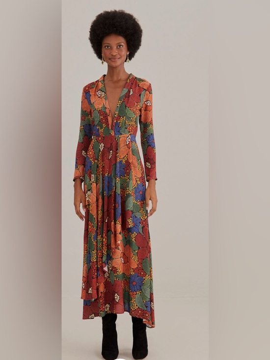 FARM Rio Dresses & Skirts - FARM Rio Black Stitched Flowers V Neck Maxi Dress size Small
